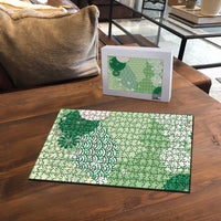 Green Palaka Japanese Patterns Puzzle Asanoha Seigaiha Sakura Motif - Polynesian Pride