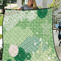 Green Palaka Japanese Patterns Quilt Asanoha Seigaiha Sakura Motif - Polynesian Pride