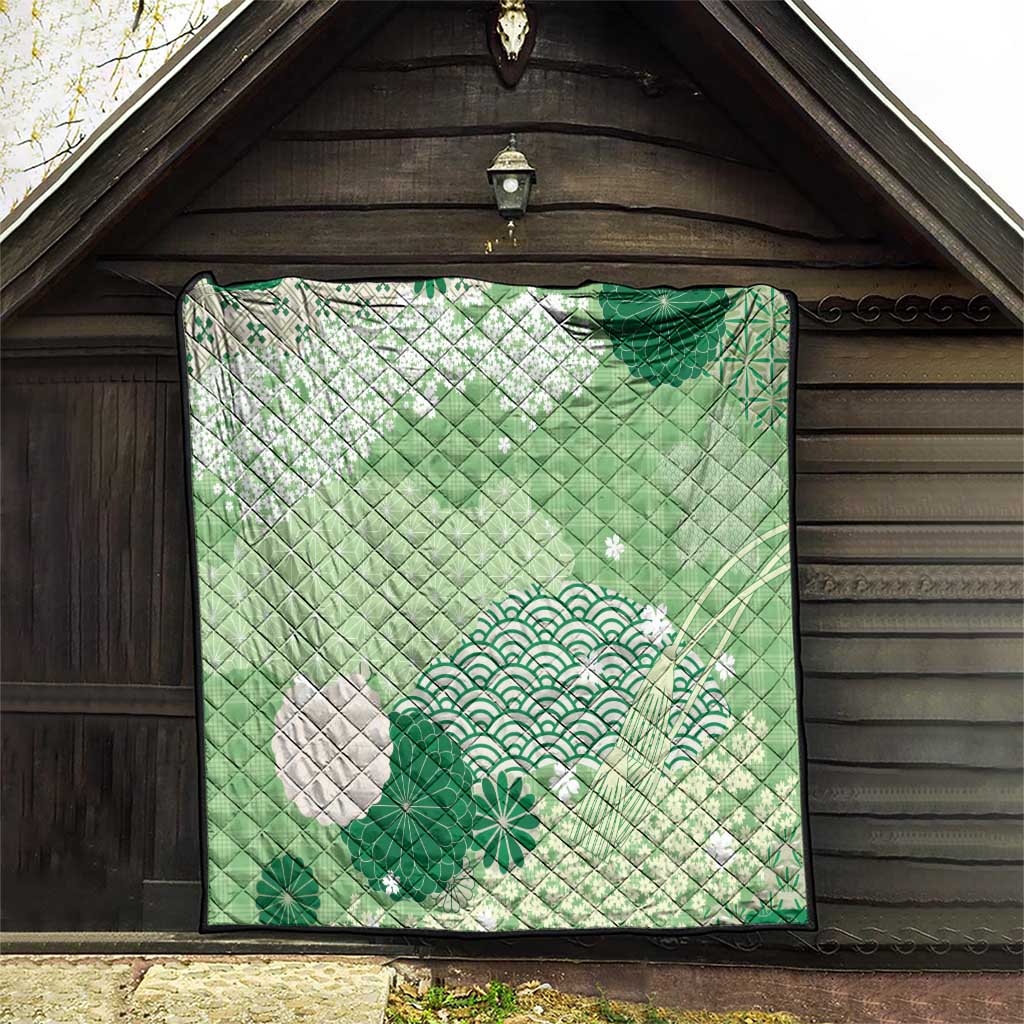 Green Palaka Japanese Patterns Quilt Asanoha Seigaiha Sakura Motif - Polynesian Pride