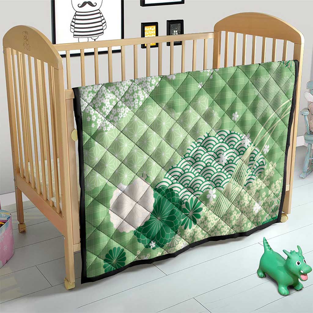 Green Palaka Japanese Patterns Quilt Asanoha Seigaiha Sakura Motif - Polynesian Pride