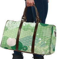 Green Palaka Japanese Patterns Travel Bag Asanoha Seigaiha Sakura Motif - Polynesian Pride