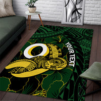 Personalised Solomon Islands Western Province Day Area Rug Sea Turtle Mix Polynesian Hibiscus Pattern LT14 Green - Polynesian Pride