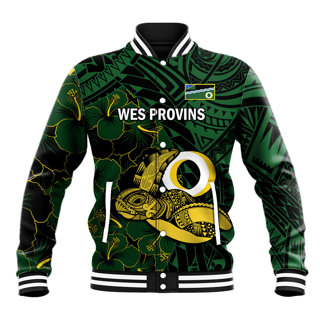 Personalised Solomon Islands Western Province Day Baseball Jacket Sea Turtle Mix Polynesian Hibiscus Pattern LT14 Unisex Green - Polynesian Pride