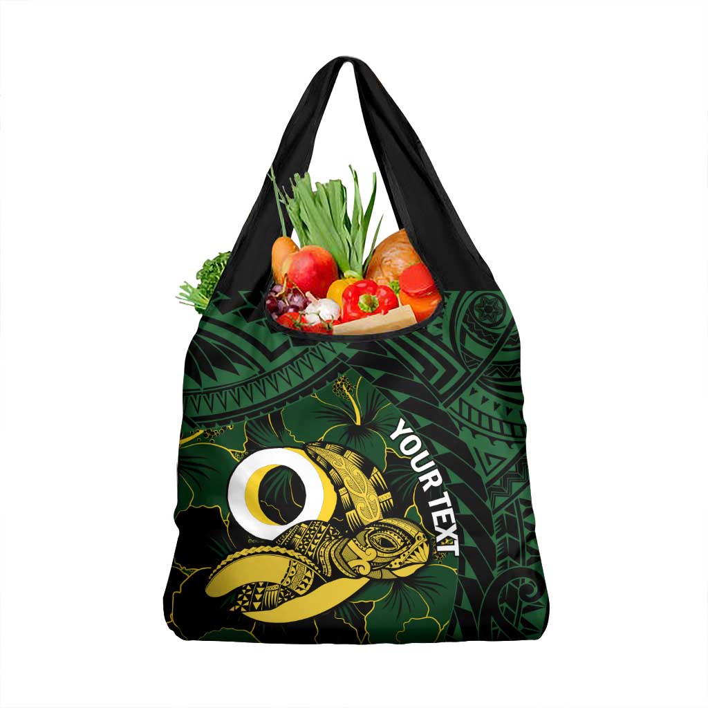 Personalised Solomon Islands Western Province Day Grocery Bag Sea Turtle Mix Polynesian Hibiscus Pattern