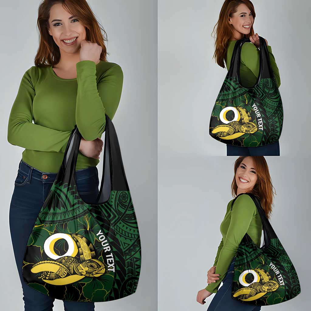 Personalised Solomon Islands Western Province Day Grocery Bag Sea Turtle Mix Polynesian Hibiscus Pattern