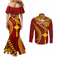 Personalised Fiji Rotuma Couples Matching Mermaid Dress and Long Sleeve Button Shirt Fijian Tapa Pattern LT14 - Polynesian Pride