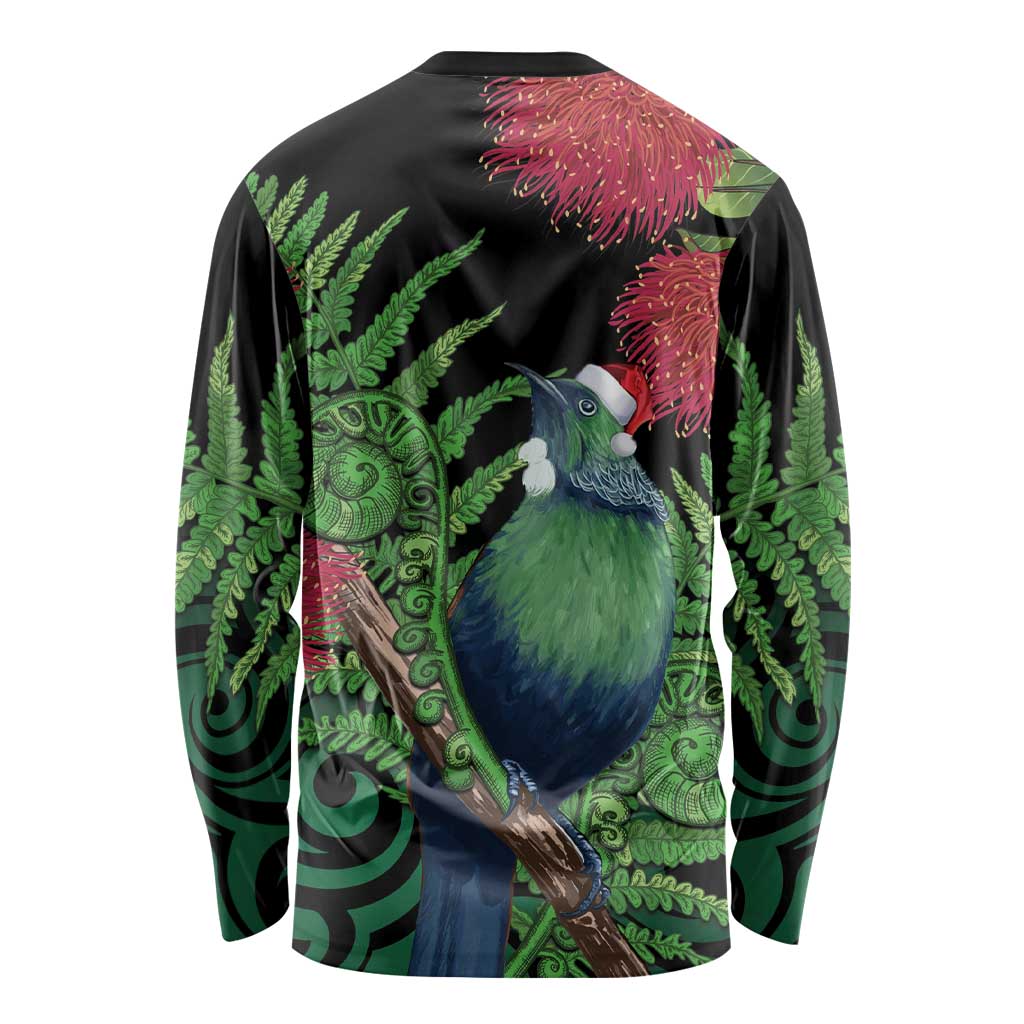 New Zealand Tui Bird Christmas Long Sleeve Shirt Maori Fern Mix Pohotukawa