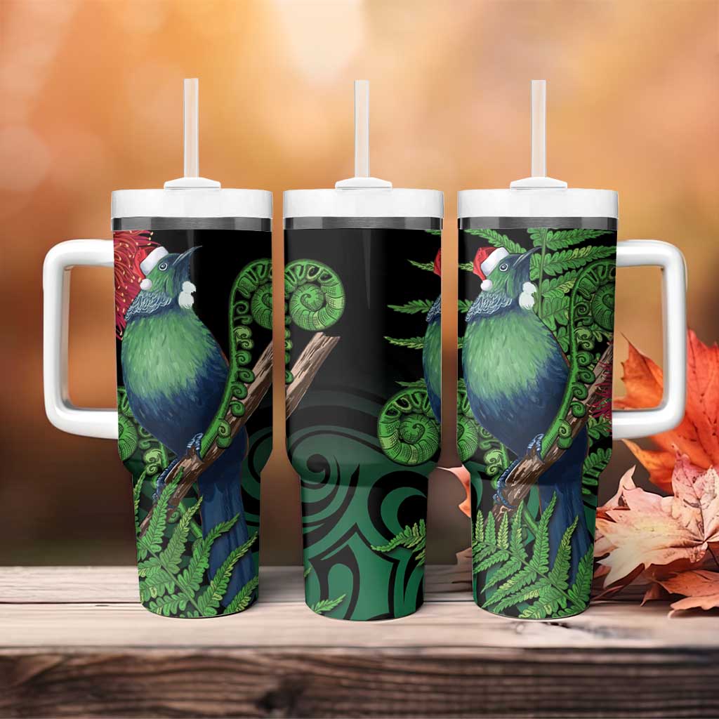 New Zealand Tui Bird Christmas Tumbler With Handle Maori Fern Mix Pohotukawa