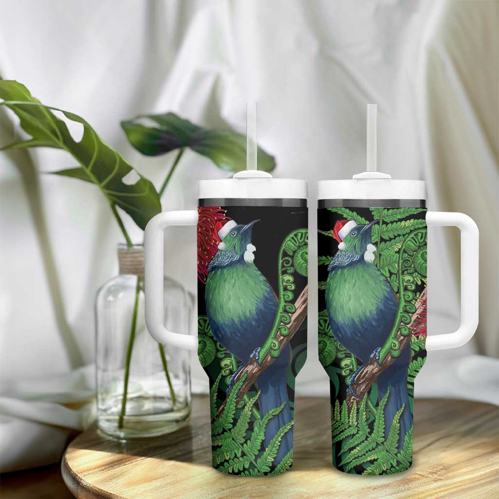 New Zealand Tui Bird Christmas Tumbler With Handle Maori Fern Mix Pohotukawa