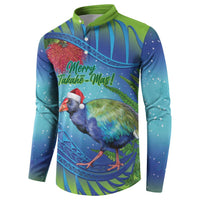 New Zealand Takahe Christmas Button Sweatshirt Maori Fern Mix Pohotukawa