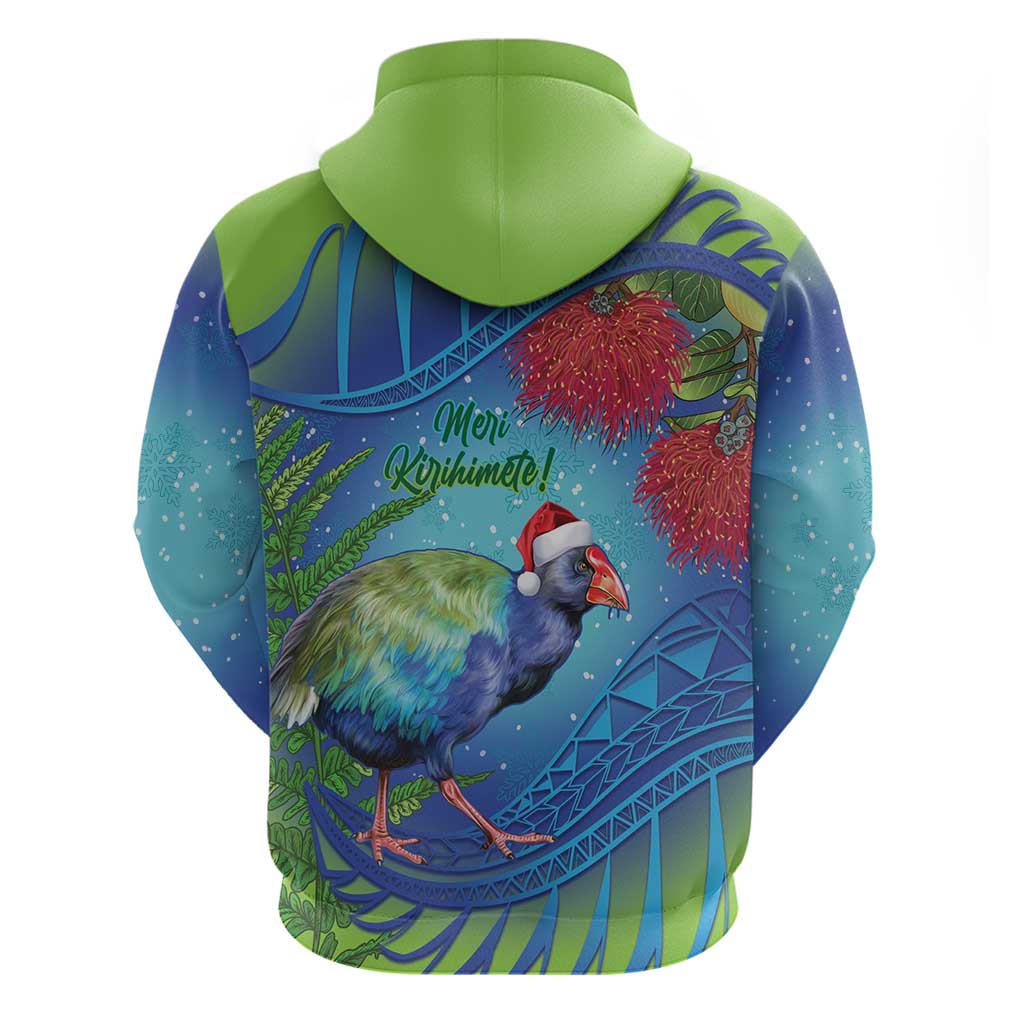 New Zealand Takahe Christmas Hoodie Maori Fern Mix Pohotukawa