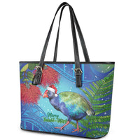 New Zealand Takahe Christmas Leather Tote Bag Maori Fern Mix Pohotukawa