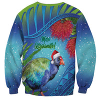 New Zealand Takahe Christmas Sweatshirt Maori Fern Mix Pohotukawa