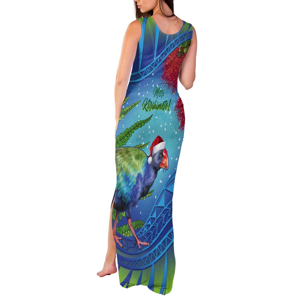 New Zealand Takahe Christmas Tank Maxi Dress Maori Fern Mix Pohotukawa