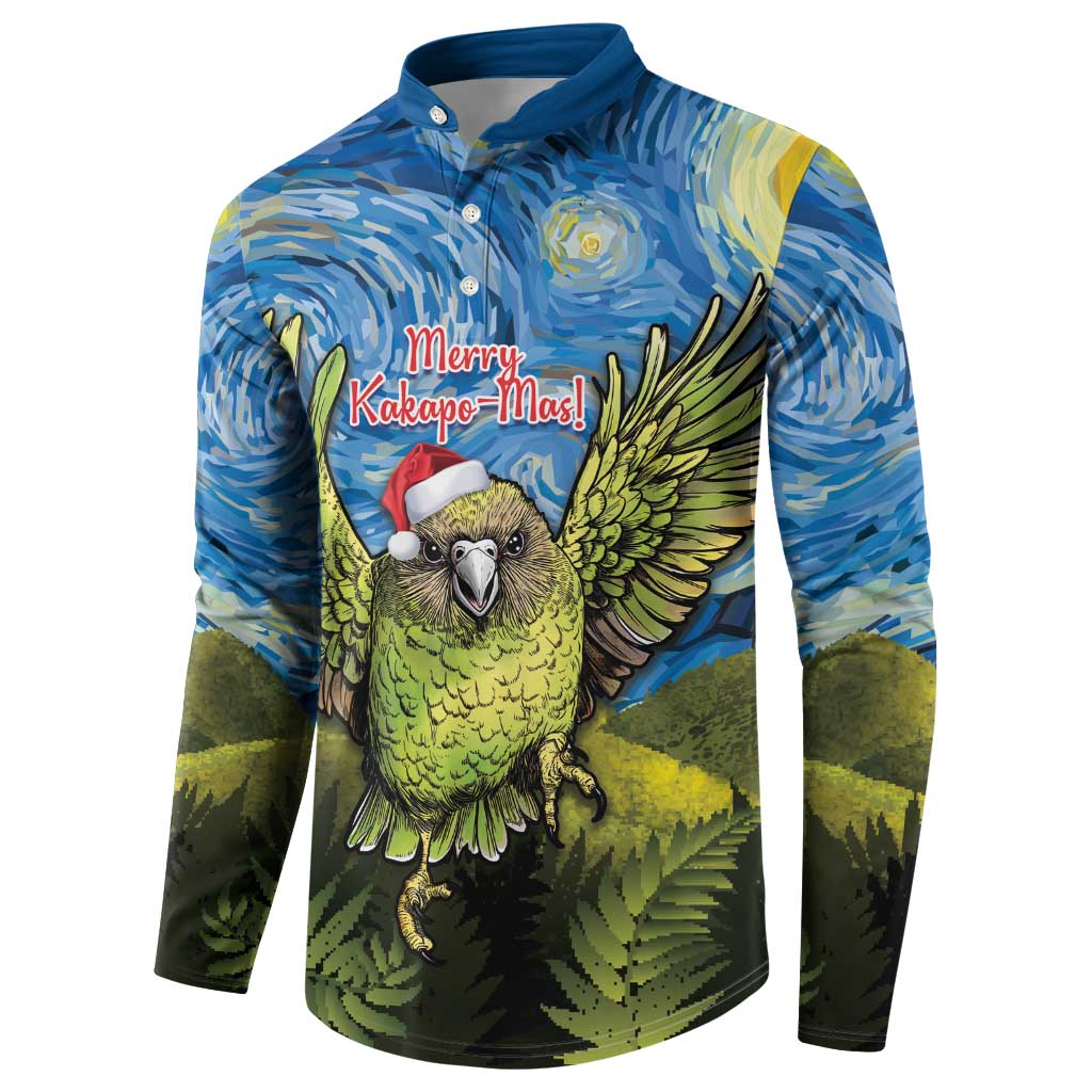 Personalised Jumping Kakapo Christmas Button Sweatshirt New Zealand Fern - Starry Night Style