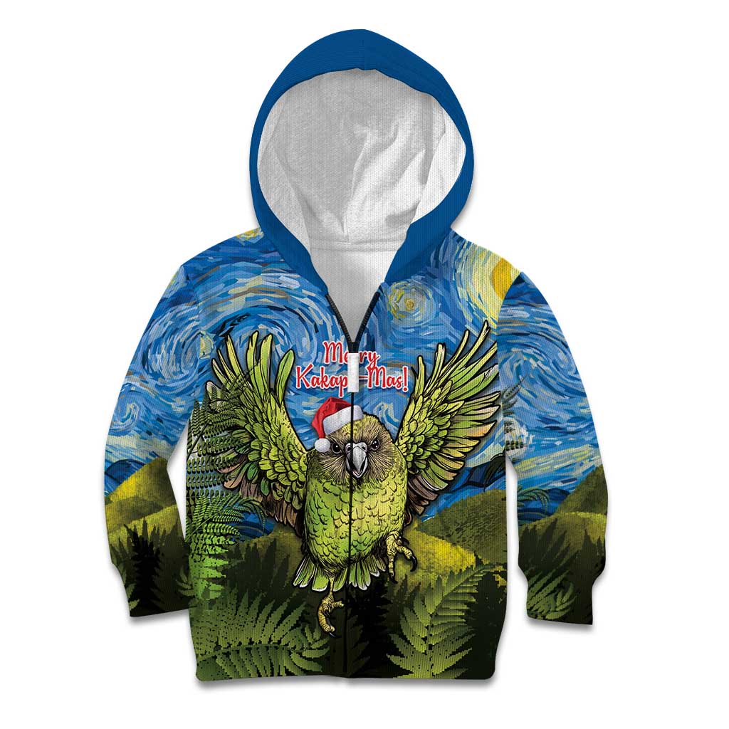Personalised Jumping Kakapo Christmas Kid Hoodie New Zealand Fern - Starry Night Style