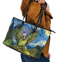 Personalised Jumping Kakapo Christmas Leather Tote Bag New Zealand Fern - Starry Night Style