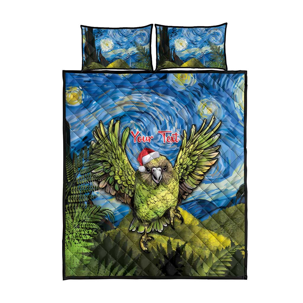 Personalised Jumping Kakapo Christmas Quilt Bed Set New Zealand Fern - Starry Night Style