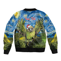 Personalised Jumping Kakapo Christmas Sleeve Zip Bomber Jacket New Zealand Fern - Starry Night Style