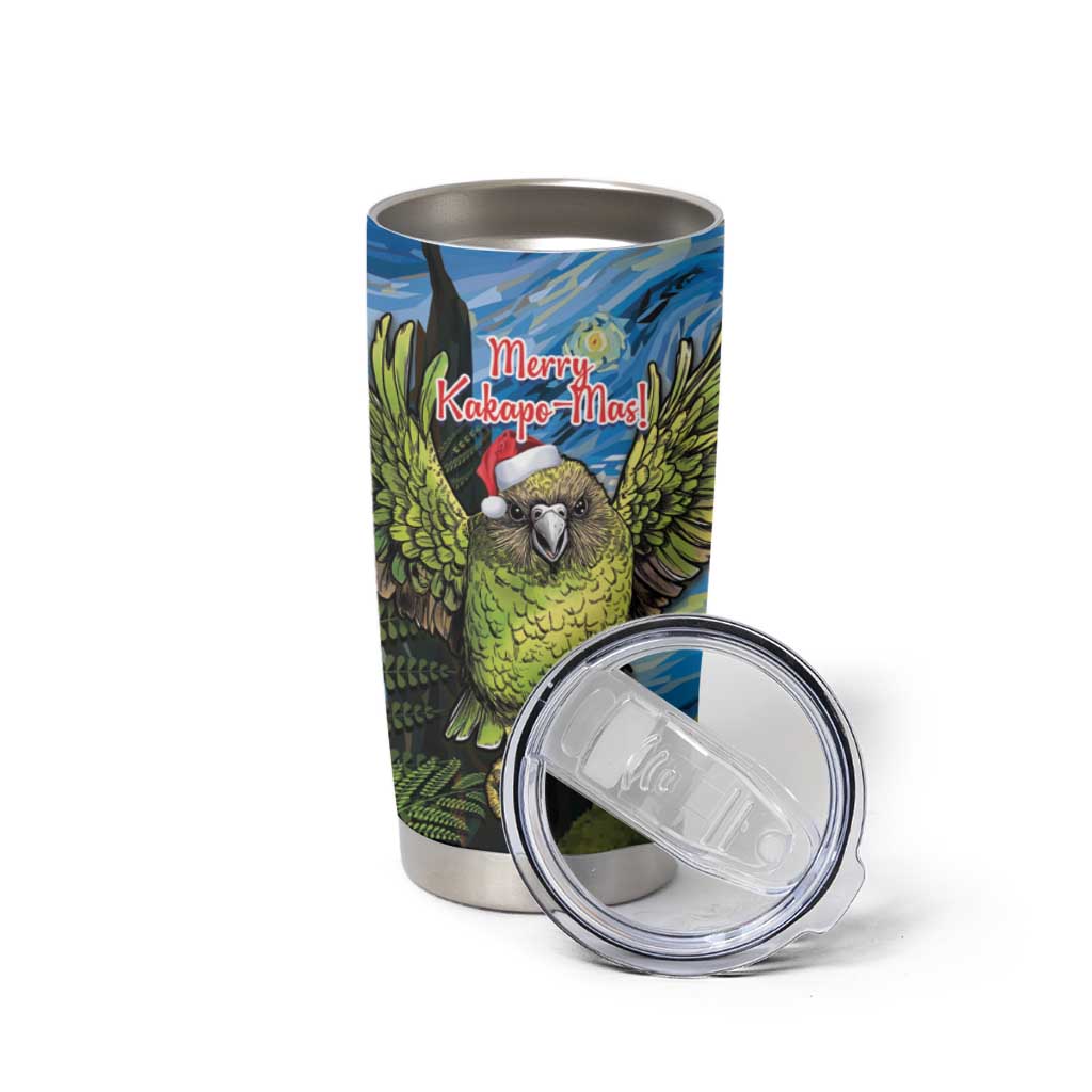 Personalised Jumping Kakapo Christmas Tumbler Cup New Zealand Fern - Starry Night Style