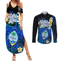 Hafa Adai Guam Couples Matching Summer Maxi Dress and Long Sleeve Button Shirt Guahan Sea Turtle Tropical Style LT14 Blue - Polynesian Pride