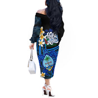 Hafa Adai Guam Off The Shoulder Long Sleeve Dress Guahan Sea Turtle Tropical Style LT14 - Polynesian Pride