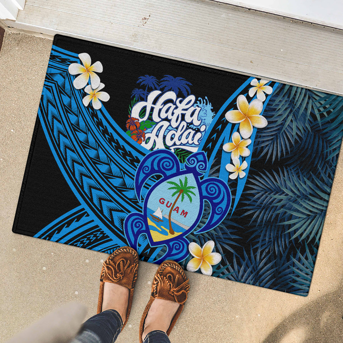 Hafa Adai Guam Rubber Doormat Guahan Sea Turtle Tropical Style LT14 - Polynesian Pride