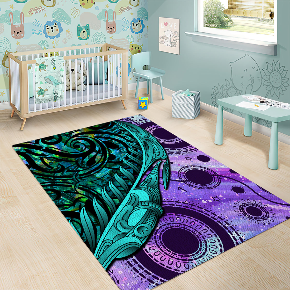 New Zealand Paua Shell With Australia Opal Unique Combine Area Rug LT14 - Polynesian Pride