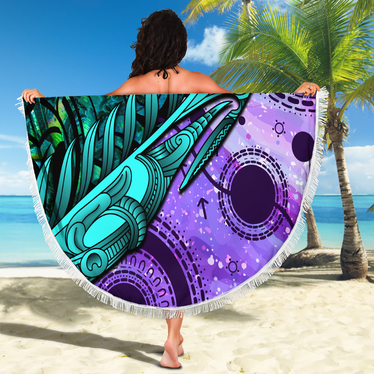 New Zealand Paua Shell With Australia Opal Unique Combine Beach Blanket LT14 - Polynesian Pride