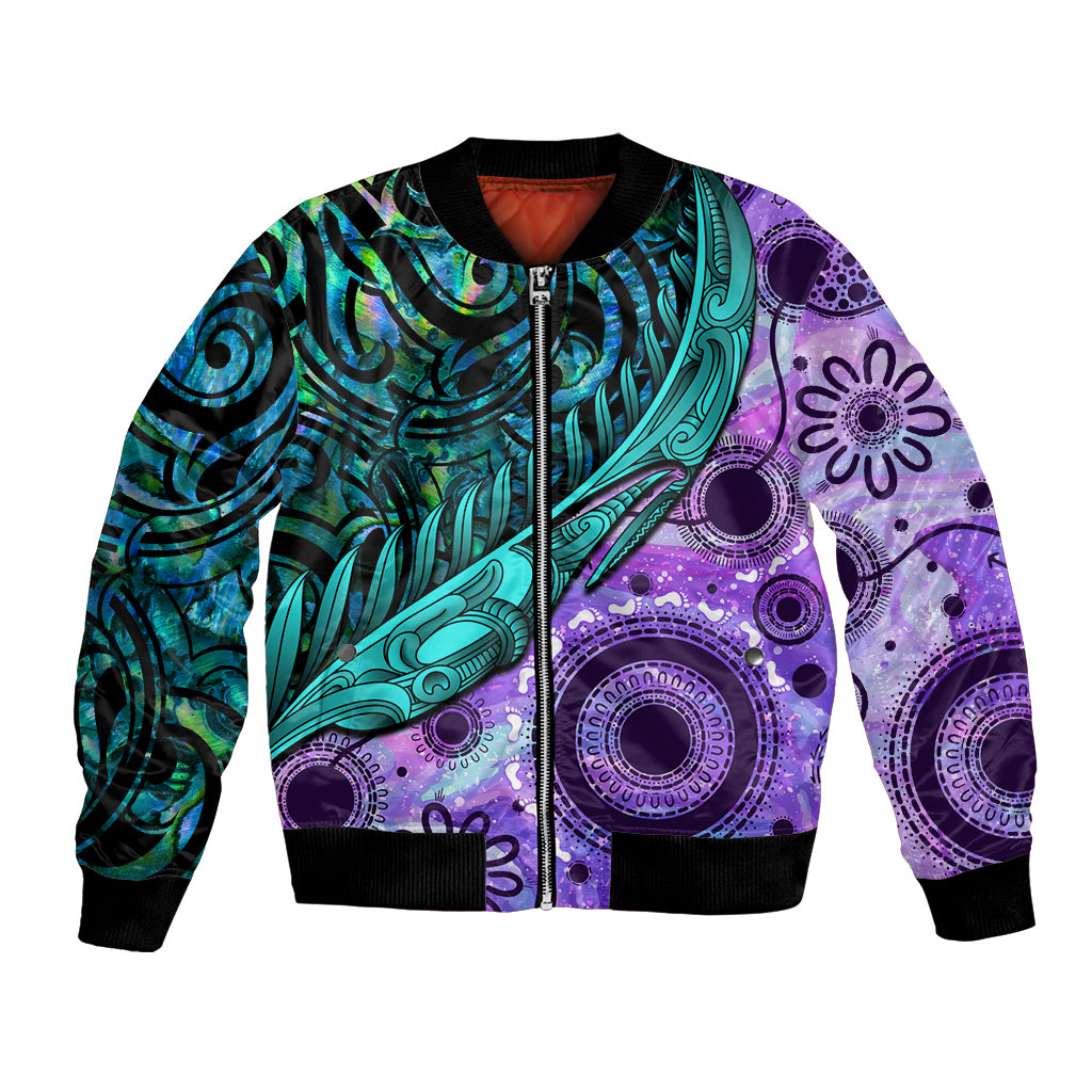 New Zealand Paua Shell With Australia Opal Unique Combine Bomber Jacket LT14 Unisex Green - Polynesian Pride
