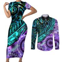 New Zealand Paua Shell With Australia Opal Unique Combine Couples Matching Short Sleeve Bodycon Dress and Long Sleeve Button Shirt LT14 Green - Polynesian Pride