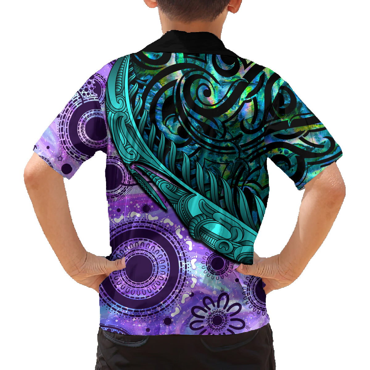 New Zealand Paua Shell With Australia Opal Unique Combine Family Matching Off Shoulder Short Dress and Hawaiian Shirt LT14 - Polynesian Pride