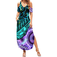 New Zealand Paua Shell With Australia Opal Unique Combine Family Matching Summer Maxi Dress and Hawaiian Shirt LT14 Mom's Dress Green - Polynesian Pride