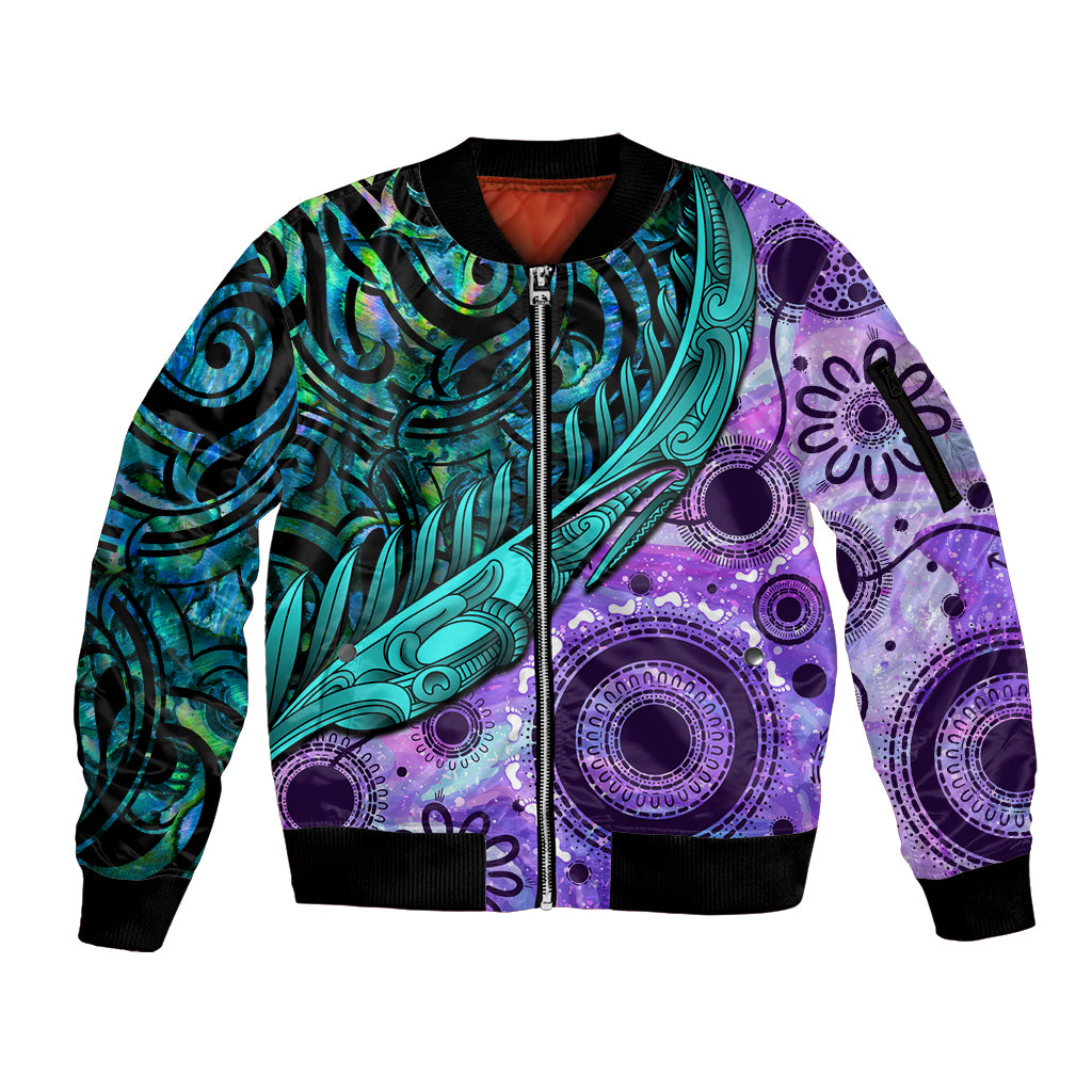 New Zealand Paua Shell With Australia Opal Unique Combine Sleeve Zip Bomber Jacket LT14 Unisex Green - Polynesian Pride