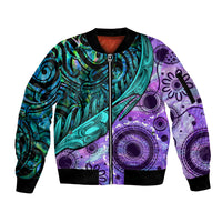 New Zealand Paua Shell With Australia Opal Unique Combine Sleeve Zip Bomber Jacket LT14 Unisex Green - Polynesian Pride