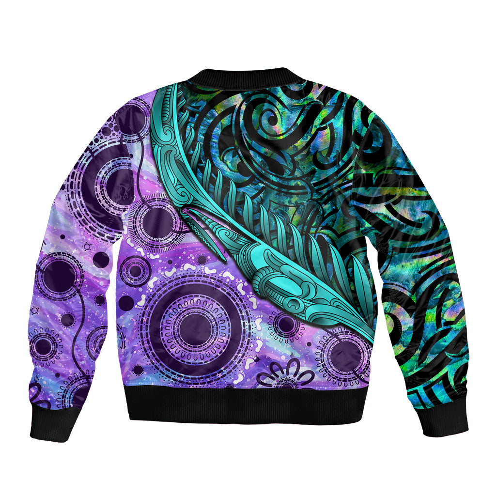 New Zealand Paua Shell With Australia Opal Unique Combine Sleeve Zip Bomber Jacket LT14 - Polynesian Pride