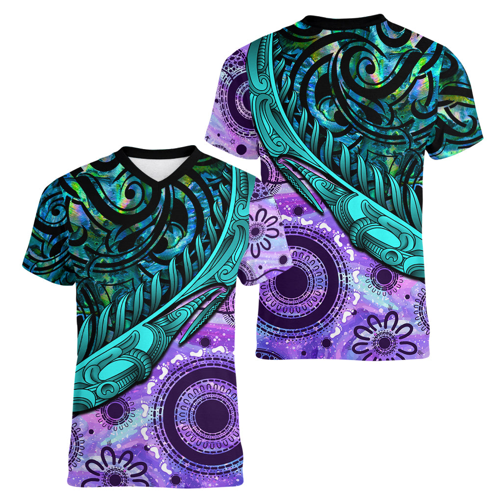New Zealand Paua Shell With Australia Opal Unique Combine Women V Neck T Shirt LT14 - Polynesian Pride
