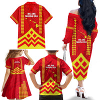 Hawaii Mauna Kea Family Matching Off Shoulder Long Sleeve Dress and Hawaiian Shirt Hawaiian Kakau Tribal Pattern LT14 - Polynesian Pride