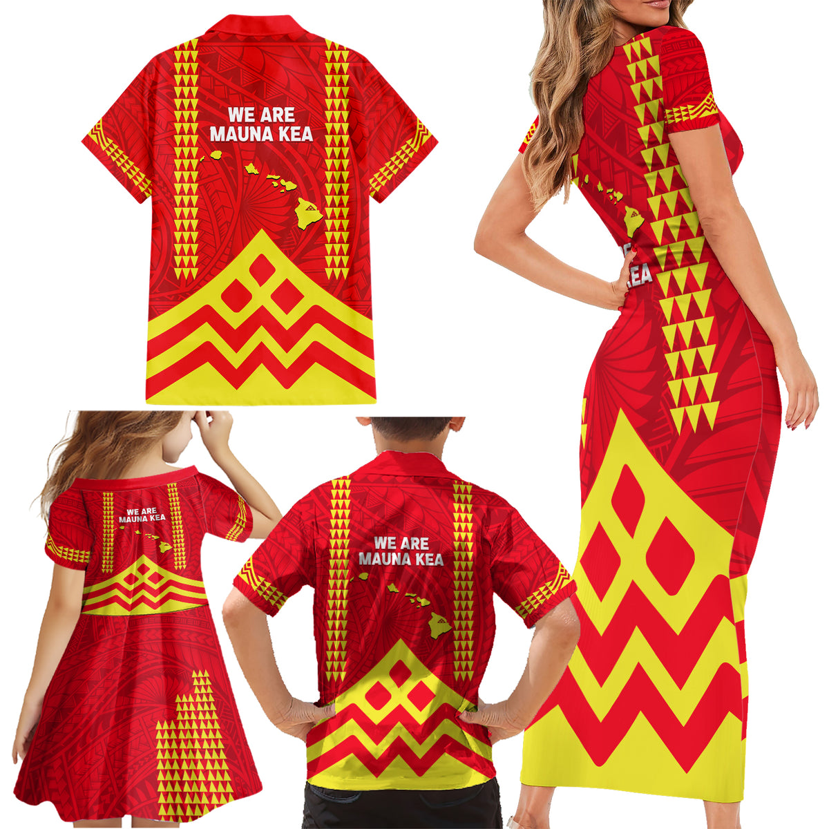 Hawaii Mauna Kea Family Matching Short Sleeve Bodycon Dress and Hawaiian Shirt Hawaiian Kakau Tribal Pattern LT14 - Polynesian Pride
