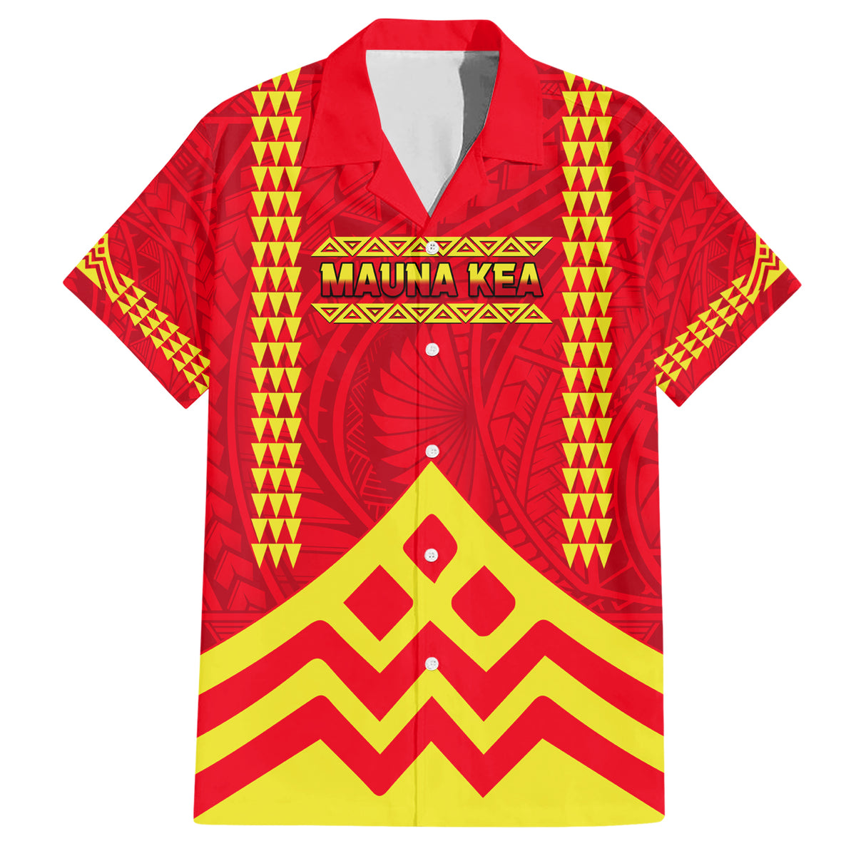 Hawaii Mauna Kea Family Matching Short Sleeve Bodycon Dress and Hawaiian Shirt Hawaiian Kakau Tribal Pattern LT14 Dad's Shirt - Short Sleeve Red - Polynesian Pride