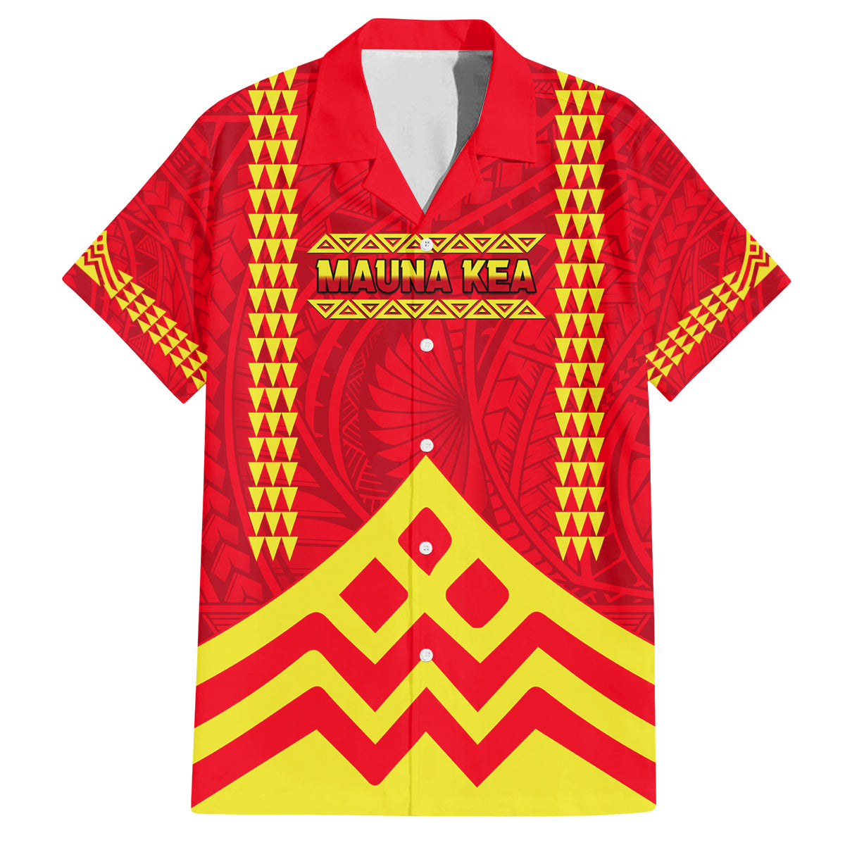 Hawaii Mauna Kea Family Matching Tank Maxi Dress and Hawaiian Shirt Hawaiian Kakau Tribal Pattern LT14 Dad's Shirt - Short Sleeve Red - Polynesian Pride