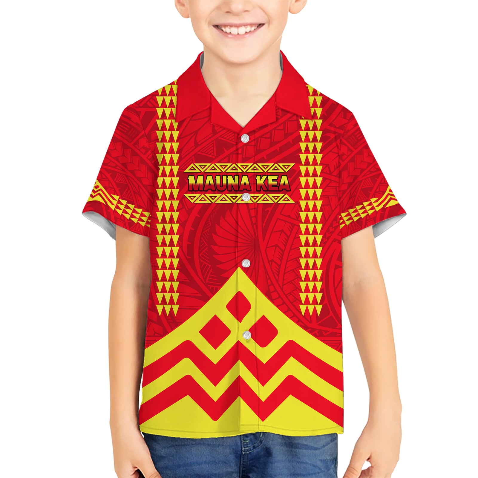 Hawaii Mauna Kea Kid Hawaiian Shirt Hawaiian Kakau Tribal Pattern LT14 Kid Red - Polynesian Pride