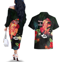 Hawaii Mauna Kea Couples Matching Off The Shoulder Long Sleeve Dress and Hawaiian Shirt White Mountain With Nene Tropical Vibes LT14 - Polynesian Pride
