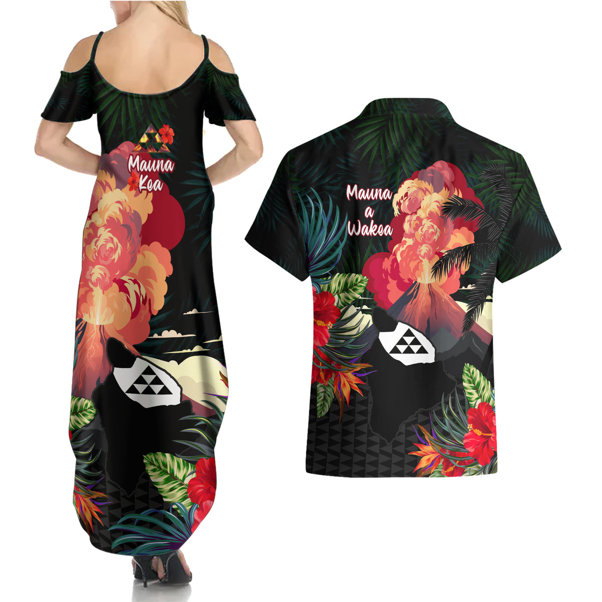 Hawaii Mauna Kea Couples Matching Summer Maxi Dress and Hawaiian Shirt White Mountain With Nene Tropical Vibes LT14 - Polynesian Pride