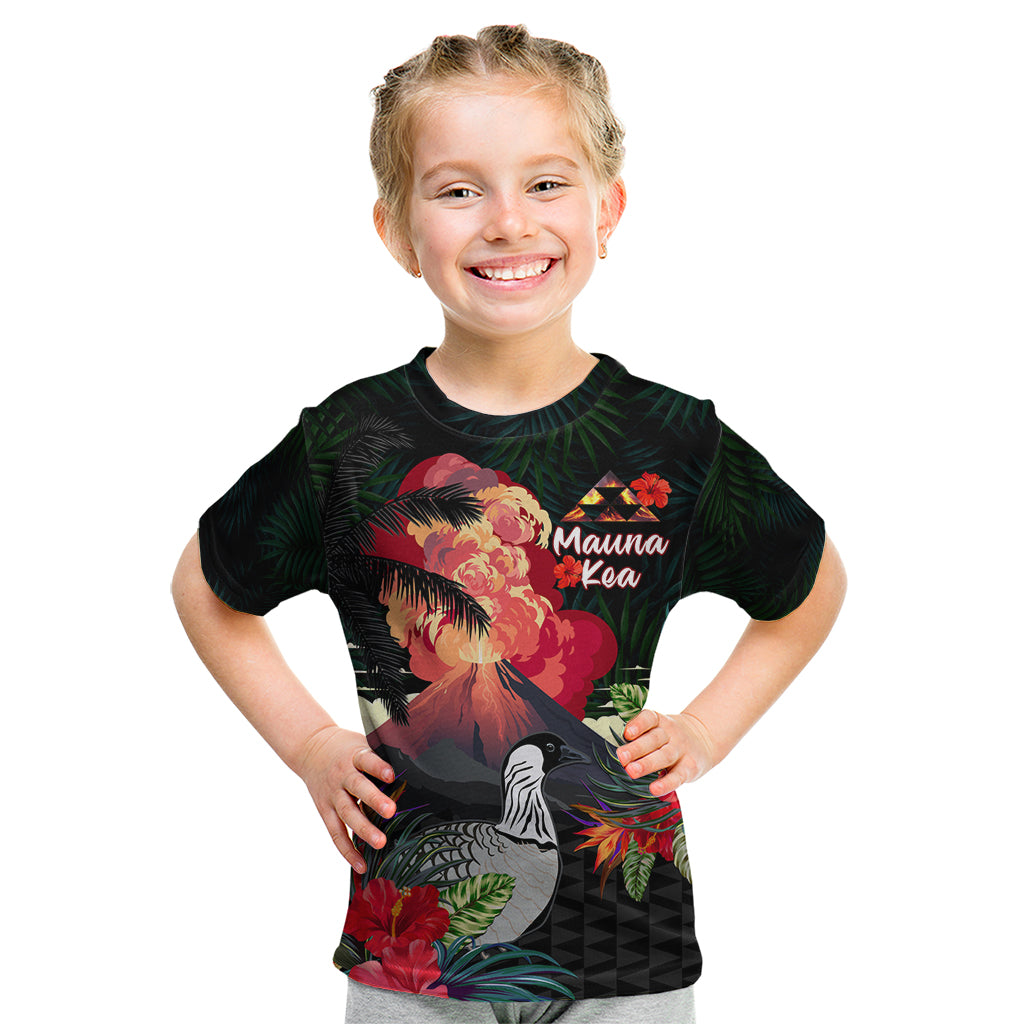 Hawaii Mauna Kea Kid T Shirt White Mountain With Nene Tropical Vibes LT14 Black - Polynesian Pride
