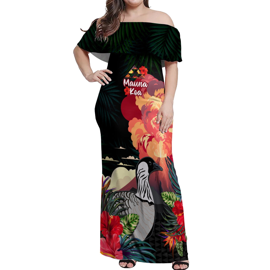 Hawaii Mauna Kea Off Shoulder Maxi Dress White Mountain With Nene Tropical Vibes LT14 Women Black - Polynesian Pride