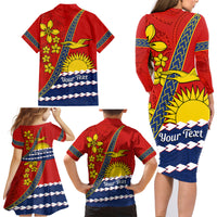 Personalised Mauri Kiribati Family Matching Long Sleeve Bodycon Dress and Hawaiian Shirt Polynesian Ribaberiki Flag Style Mix Plumeria LT14 - Polynesian Pride