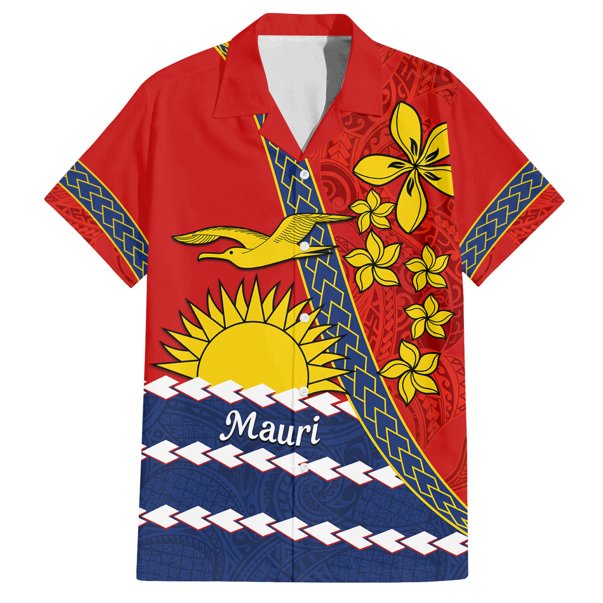 Personalised Mauri Kiribati Family Matching Long Sleeve Bodycon Dress and Hawaiian Shirt Polynesian Ribaberiki Flag Style Mix Plumeria LT14 Dad's Shirt - Short Sleeve Red - Polynesian Pride