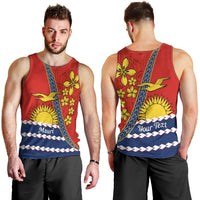 Personalised Mauri Kiribati Men Tank Top Polynesian Ribaberiki Flag Style Mix Plumeria LT14 - Polynesian Pride