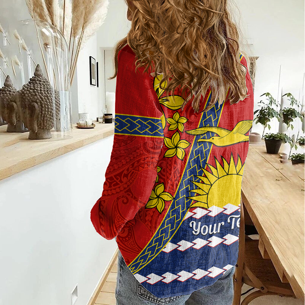 Personalised Mauri Kiribati Women Casual Shirt Polynesian Ribaberiki Flag Style Mix Plumeria LT14 - Polynesian Pride